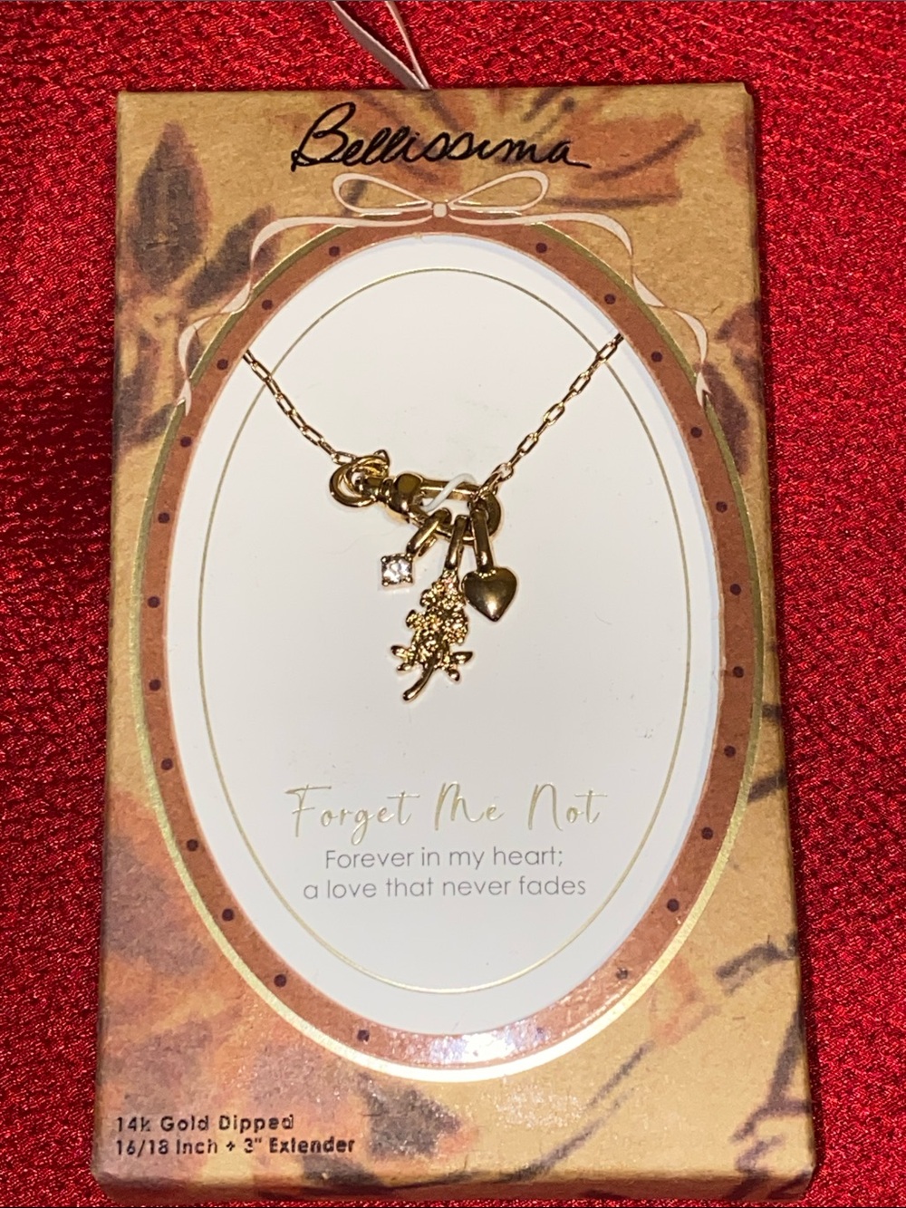 NWT Bella Uno Bellissima "Forget Me Not" 14k Gold Dipped Charm Necklace